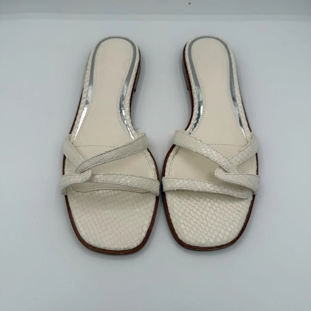 PAIGE Toby Snake‑Embossed Leather Slide Sandals Women’s Size 7
